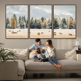 64188182-MGV-CV-36X24-Elk Herd Wall Art Canvas Print, Framed Snowy Forest Art Picture Print, Forest Elks Perfect Neutral Rustic Decor Artwork