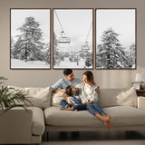 55003599-MGV-CV-36X24-Snowy Ski Lift Wall Art Canvas Print, Framed Winter Forest Art Picture Print, Ski lift Ride Perfect Winter Lodge Decor Artwork