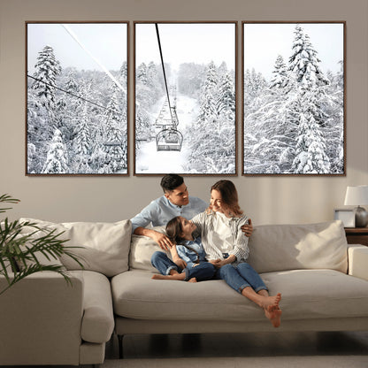 60296839-MGV-CV-36X24-Snowy Mountains Wall Art Canvas Print, Framed Ski Lift Art Picture Print, Winter Forest Perfect Winter Minimalist Decor Artwork