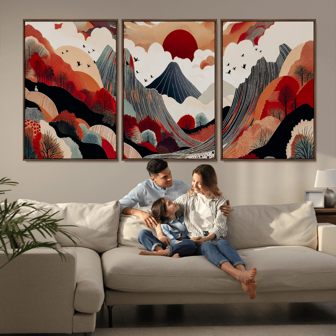 59495752-MGV-CV-36X24-Abstract Mountain Wall Art Canvas Print, Framed Vibrant Landscape Art Picture Print, Nature Drawing Perfect Contemporary