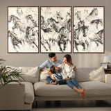 19433417-MGV-CV-36X24-Running Horses Wall Art Canvas Print, Framed Horse Sketch Art Picture Print, Galloping Herd Perfect Monochrome Western Decor