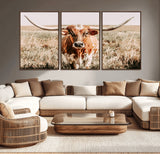 54986862-MGV-CV-36X24-Majestic Longhorn Wall Art – Canvas Print of Graceful Strength & Bold Spirit, Wild Plains Beauty Nature Inspired Rustic Decor for