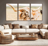 21060648-MGV-CV-36X24-Texas Longhorn Wall Art Canvas Print, Framed Speckled Cow Art Picture Print, Rustic Bull Perfect Rustic Western Decor Artwork