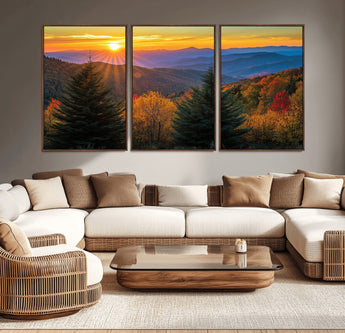 36964931-MGV-CV-36X24-Autumn Mountains Wall Art Canvas Print, Framed Sunset Glow Forest Art Picture Print, Golden Trees Perfect Vibrant Nature Decor