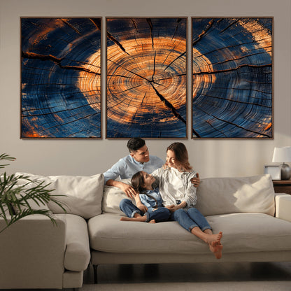 18975622-MGV-CV-36X24-Burnt Wood Wall Art Canvas Print, Framed Aged Timber Art Picture Print, Rustic Tree Slice Perfect Rustic Decor Artwork for Home,