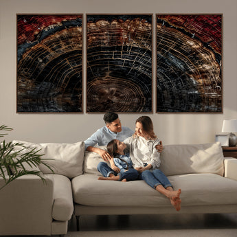 43686762-MGV-CV-36X24-Dark Wood Ring Wall Art Canvas Print, Framed Abstract Wood Tree Art Picture Print, Rustic Tree Slice Perfect Rustic Decor Artwork