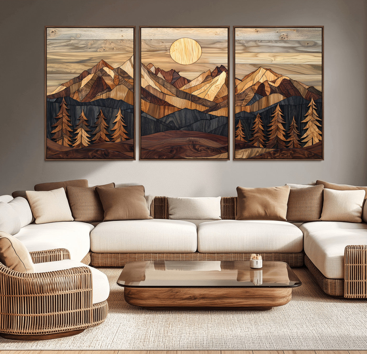 39116082-MGV-CV-36X24-Wood Mountain Landscape Wall Art Canvas Print, Framed Sunset Hills Art Picture Print, Abstract Nature Perfect Boho Decor Artwork