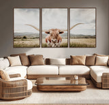 80054319-MGV-CV-36X24-Texas Longhorn Wall Art Canvas Print, Framed Western Cow Art Picture Print, Rustic Farmhouse Perfect Farmhouse Decor Artwork