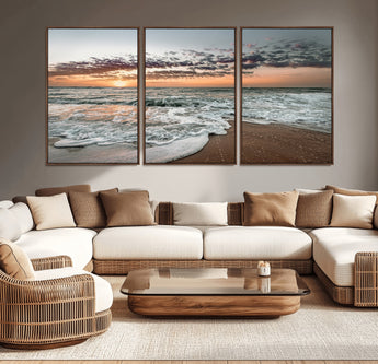 40632752-MGV-CV-36X24-Ocean Sunset Wall Art Canvas Print, Framed Beach Waves Art Picture Print, Coastal Scene Perfect Coastal Decor Artwork