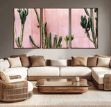 93119502-MGV-CV-36X24-Tall Cactus Wall Art Canvas Print, Framed Pink Wall Art Picture Print, Cactus Lines Perfect Modern Desert Decor Artwork