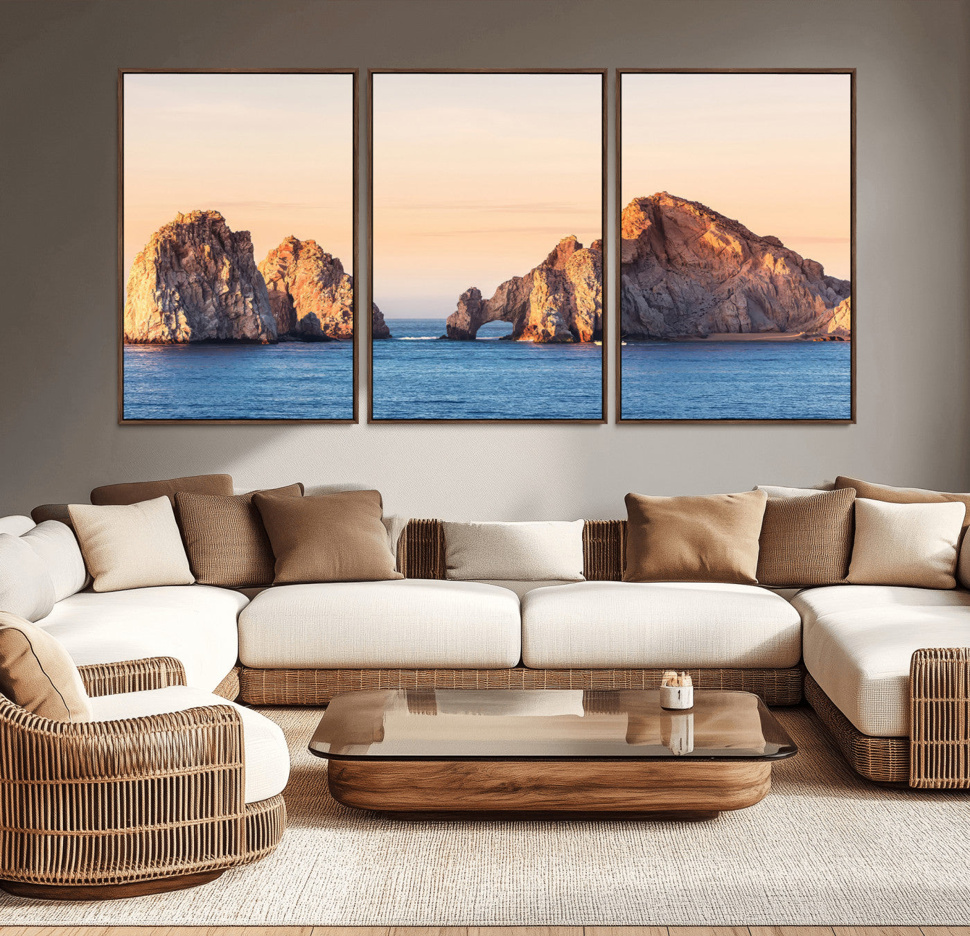72996116-MGV-CV-36X24-El Arco Wall Art Canvas Print, Framed Cabo Rocks Art Picture Print, Ocean Arch Perfect Golden Coastal Landmark Decor Artwork