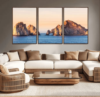 72996116-MGV-CV-36X24-El Arco Wall Art Canvas Print, Framed Cabo Rocks Art Picture Print, Ocean Arch Perfect Golden Coastal Landmark Decor Artwork
