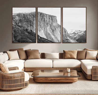 39393420-MGV-CV-36X24-El Capitan Wall Art Canvas Print, Framed Yosemite Cliff Art Picture Print, Monochrome Mountain Perfect Monochrome Sierra Decor
