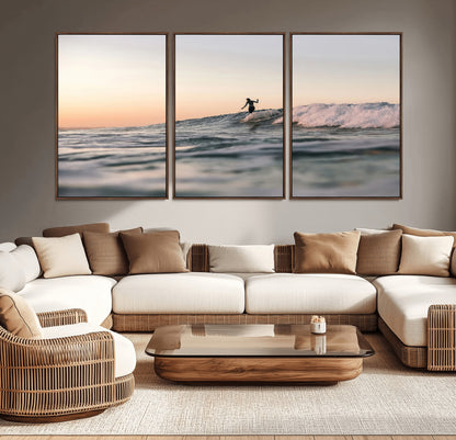 58502923-MGV-CV-36X24-Wave Rider Wall Art Canvas Print, Framed Ocean Wave Art Picture Print, Riding Surf Perfect Sunset Surf Decor Artwork