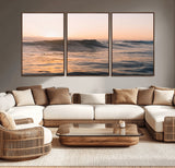 46299358-MGV-CV-36X24-Sunset Waves Wall Art Canvas Print, Framed Ocean Horizon Art Picture Print, Golden Water Perfect Golden Hour Coastal Decor Artwork