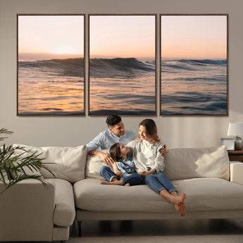 46299358-MGV-CV-36X24-Sunset Waves Wall Art Canvas Print, Framed Ocean Horizon Art Picture Print, Golden Water Perfect Golden Hour Coastal Decor Artwork