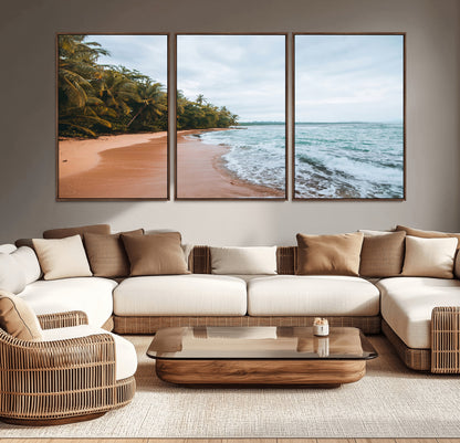 88125882-MGV-CV-36X24-Tropical Shoreline Wall Art Canvas Print, Framed Palm Trees Art Picture Print, Tropical Ocean Perfect Tropical Coastal Decor