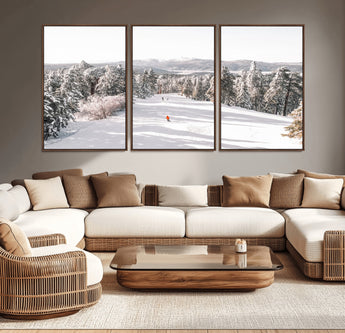 62119206-MGV-CV-36X24-Snowy Trail Wall Art Canvas Print, Framed Ski Slope Art Picture Print, Winter Pines Perfect Alpine Adventure Decor Artwork