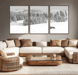 68081143-MGV-CV-36X24-Snowy Bison Wall Art Canvas Print, Framed Winter Forest Art Picture Print, Lone Bison Perfect Monochrome Winter Wild Decor Artwork