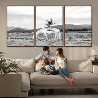 62789800-MGV-CV-36X24-White Horse Wall Art Canvas Print, Framed Woman Rider Art Picture Print, Equestrian Pose Perfect Western Boho Decor Artwork