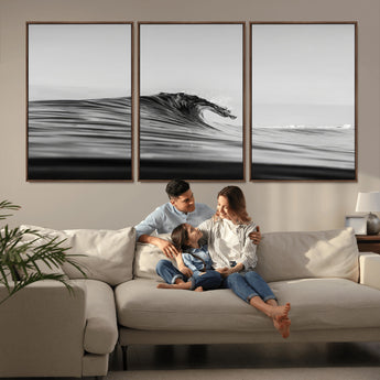 24029476-MGV-CV-36X24-Black Wave Wall Art Canvas Print, Framed Abstract Surf Art Picture Print, Minimalist Ocean Perfect Minimalist Coastal Decor