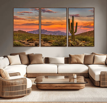 25332783-MGV-CV-36X24-Saguaro Cactus Wall Art Canvas Print, Framed Arizona Sunset Art Picture Print, Sonoran Desert Perfect Southwestern Boho Decor