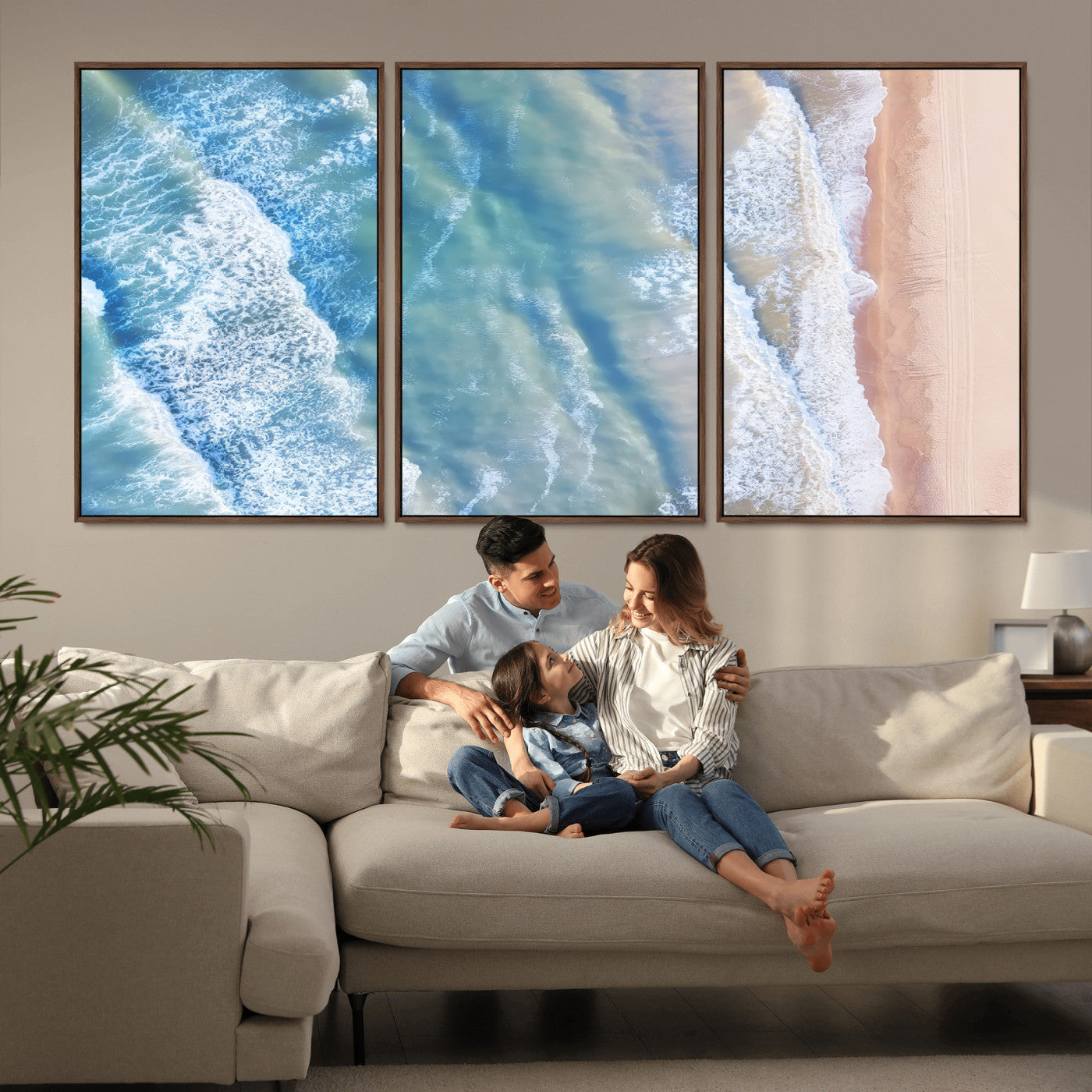 17641845-MGV-CV-36X24-Aerial Ocean Wall Art Canvas Print, Framed Blue Waves Art Picture Print, Sandy Shoreline Perfect Modern Coastal Decor Artwork