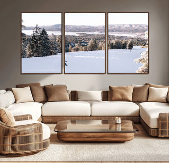 79857868-MGV-CV-36X24-Snowy Mountain Wall Art Canvas Print, Framed Ski Slope Art Picture Print, Winter Forest Perfect Modern Rustic Decor Artwork