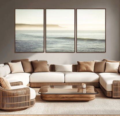 39310633-MGV-CV-36X24-Coastal Cliffs Wall Art Canvas Print, Framed Misty Ocean Art Picture Print, Morning Light Perfect Minimalistic Coastal Decor