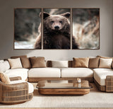 47112103-MGV-CV-36X24-Brown Bear Wall Art Canvas Print, Framed Forest Wildlife Art Picture Print, Woodland Bear Perfect Rustic Cabin Decor Artwork