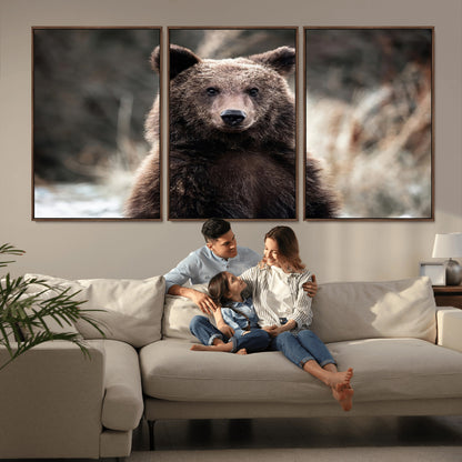 47112103-MGV-CV-36X24-Brown Bear Wall Art Canvas Print, Framed Forest Wildlife Art Picture Print, Woodland Bear Perfect Rustic Cabin Decor Artwork