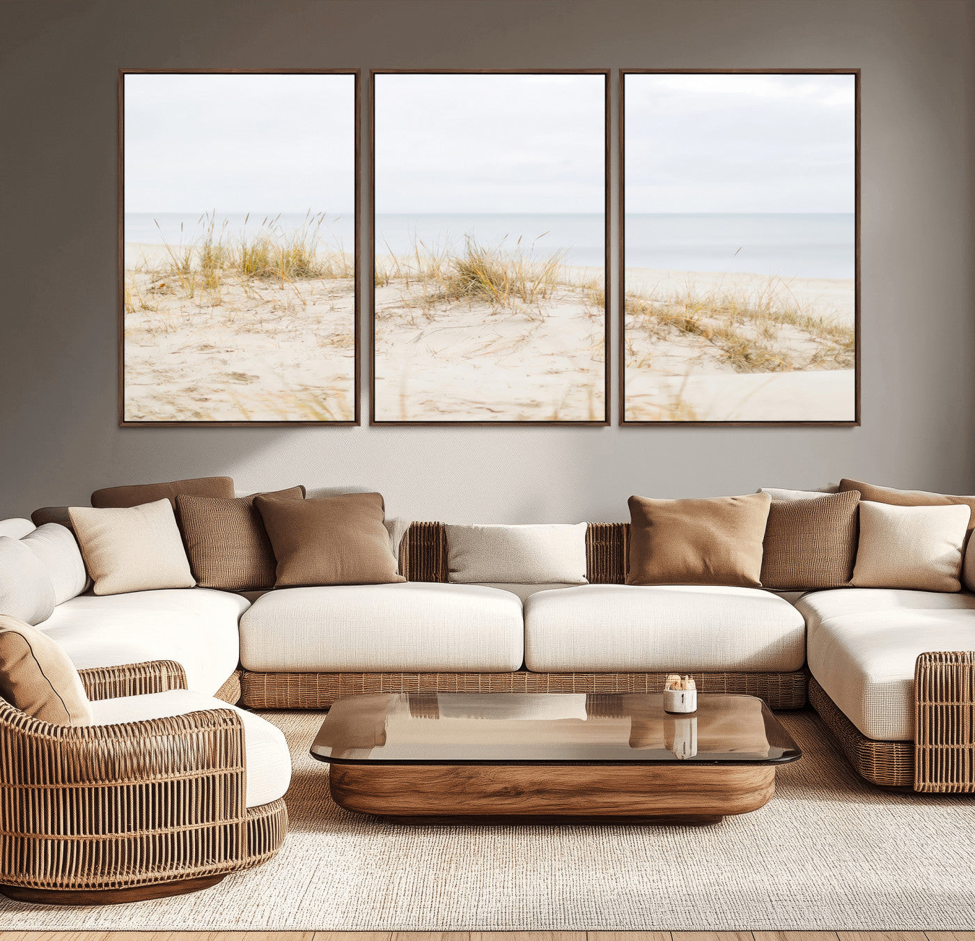 13146857-MGV-CV-36X24-Beach Dunes Wall Art Canvas Print, Framed Soft Horizon Art Picture Print, Coastal Grass Perfect Minimalist Coastal Decor Artwork