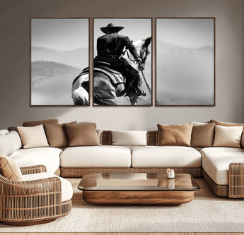 83102464-MGV-CV-36X24-Western Cowboy Wall Art Canvas Print, Framed Monochrome Horse Art Picture Print, Western Equestrian Perfect Rustic Western Decor