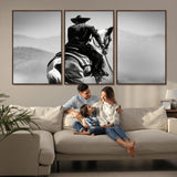 83102464-MGV-CV-36X24-Western Cowboy Wall Art Canvas Print, Framed Monochrome Horse Art Picture Print, Western Equestrian Perfect Rustic Western Decor
