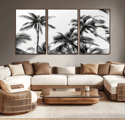 46641801-MGV-CV-36X24-Palm Tree Wall Art Canvas Print, Framed Black White Tropics Art Picture Print, Monochrome Palms Perfect Modern Tropical Minimalist