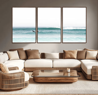 56345117-MGV-CV-36X24-Minimalist Surfing Wall Art Canvas Print, Framed Ocean Waves Art Picture Print, Soft Ocean Perfect Minimalist Coastal Decor