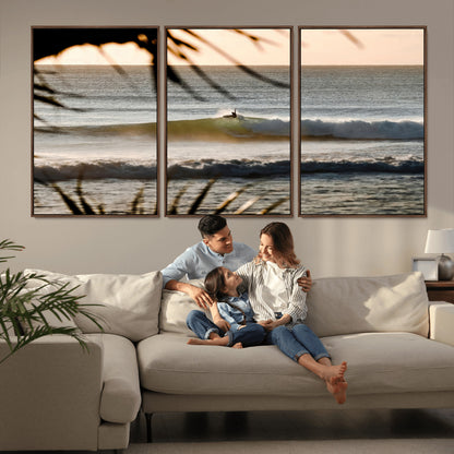24896468-MGV-CV-36X24-Sunset Surf Wall Art Canvas Print, Framed Golden Waves Art Picture Print, Tropical Ocean Perfect Tropical Boho Decor Artwork