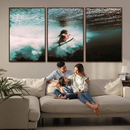 85923512-MGV-CV-36X24-Aquatic Motion Wall Art Canvas Print, Framed Underwater Swimming Art Picture Print, Female Surfer Diving Perfect Coastal Boho