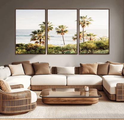 94707294-MGV-CV-36X24-California Coast Wall Art Canvas Print, Framed Palm Trees Art Picture Print, Coastal Landscape Perfect Coastal Minimalist Decor