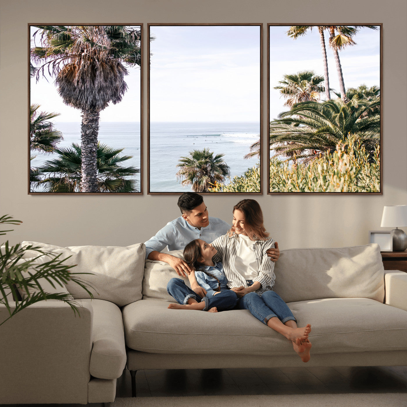 51404565-MGV-CV-36X24-Palm Trees Wall Art Canvas Print, Framed Ocean Breeze Art Picture Print, Coastal View Perfect Tropical Coastal Decor Artwork