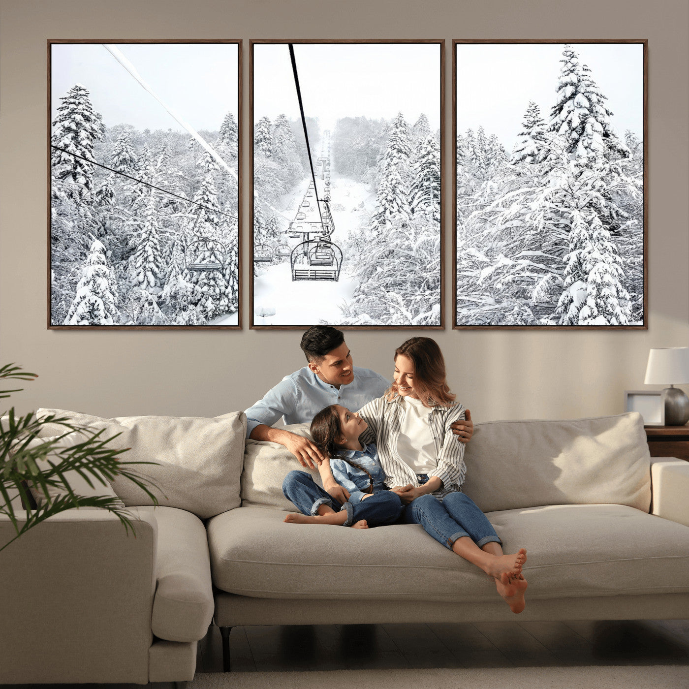 44705668-MGV-CV-36X24-Winter Forest Wall Art Canvas Print, Framed Snowy Forest Art Picture Print, Ski Lift Perfect Scandinavian Decor Artwork