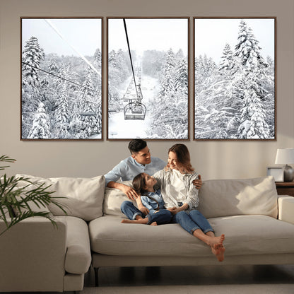 44705668-MGV-CV-36X24-Winter Forest Wall Art Canvas Print, Framed Snowy Forest Art Picture Print, Ski Lift Perfect Scandinavian Decor Artwork