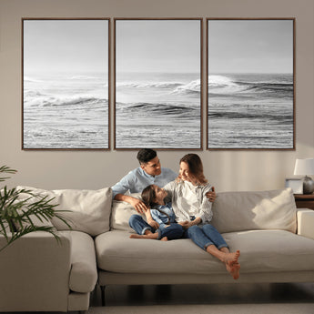 98634812-MGV-CV-36X24-Black and White Ocean Waves Wall Art – Minimalist Sea Canvas Print, Coastal Photography Decor for Living Room, Bedroom or Office