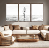 98446901-MGV-CV-36X24-Monochrome Surf Wall Art Canvas Print, Framed Minimalist Surfer Art Picture Print, Surfboard Silhouette Perfect Coastal Minimalist