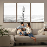 98446901-MGV-CV-36X24-Monochrome Surf Wall Art Canvas Print, Framed Minimalist Surfer Art Picture Print, Surfboard Silhouette Perfect Coastal Minimalist