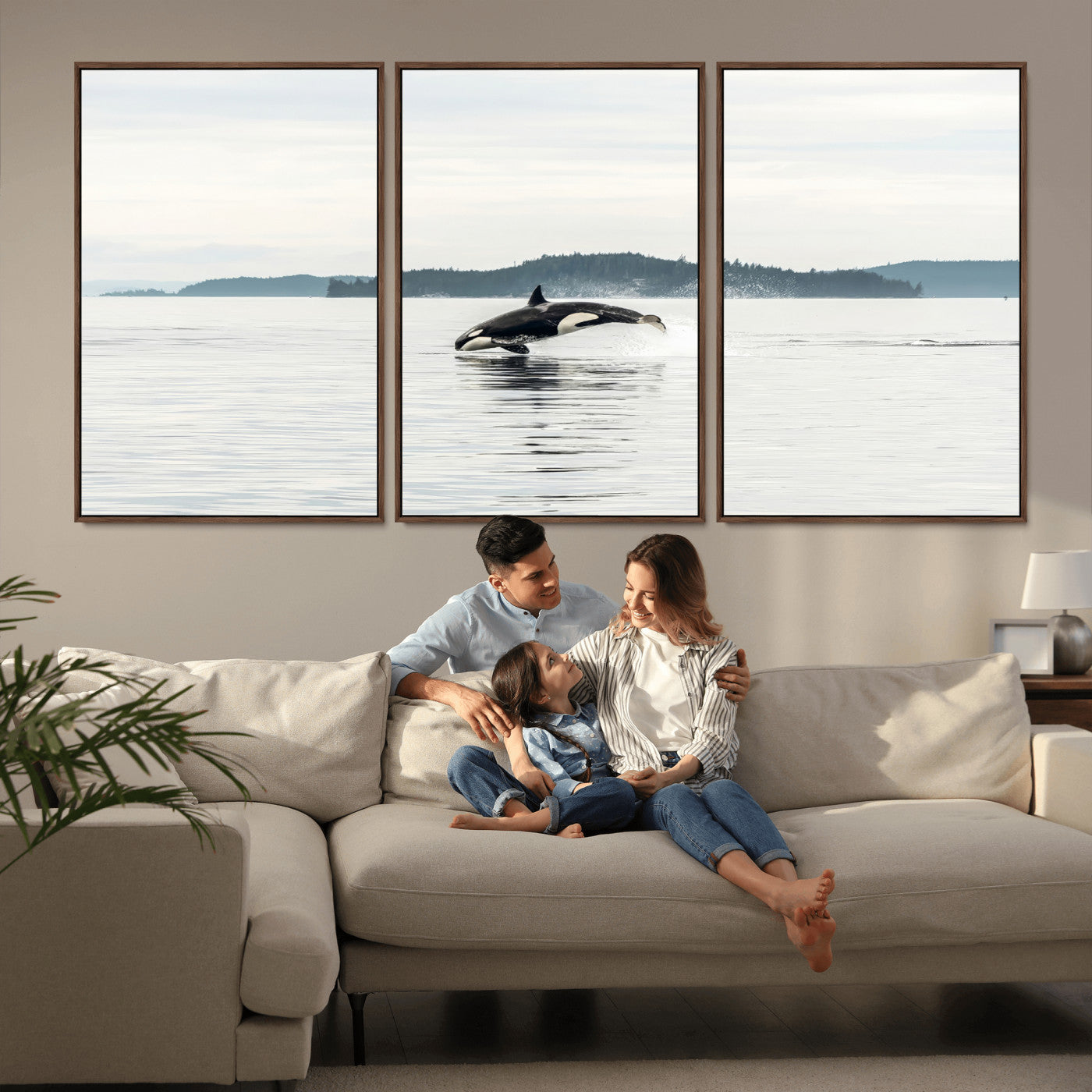 10157174-MGV-CV-36X24-Orca Whale Wall Art Canvas Print, Framed Black White Whale Art Picture Print, Minimalist Ocean Perfect Coastal Minimalist Decor