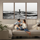 69541918-MGV-CV-36X24-Black White Ocean Wall Art Canvas Print, Framed Moody Seascape Art Picture Print, Surfer Sign Perfect Moody Minimalist Decor