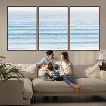 77145995-MGV-CV-36X24-Ocean Simplicity Wall Art Canvas Print, Framed Surfer on Water Art Picture Print, Light Blue Perfect Coastal Minimalist Decor