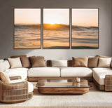 16973771-MGV-CV-36X24-Calm Water Wall Art Canvas Print, Framed Sunset Waves Art Picture Print, Coastal Warmth Perfect Warm Minimalist Decor Artwork