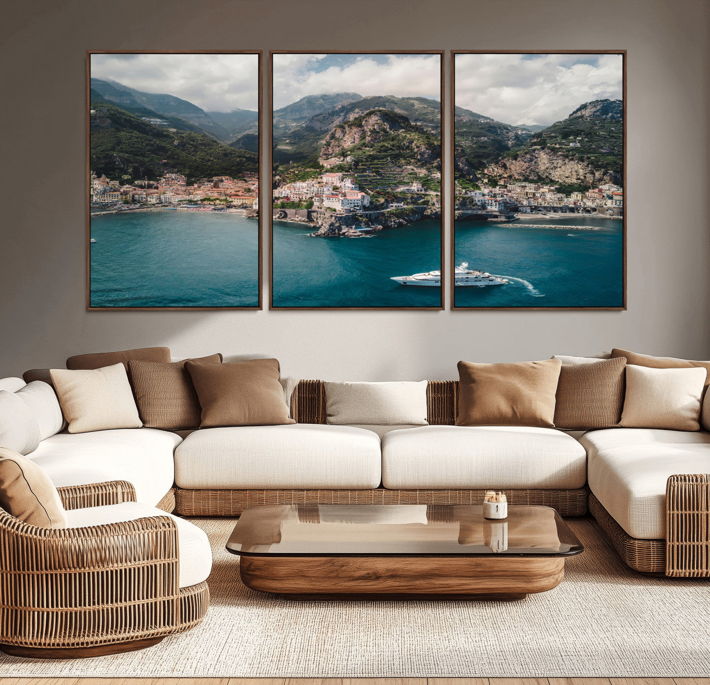 20321590-MGV-CV-36X24-Amalfi Coast Wall Art Canvas Print, Framed Italy Travel Art Picture Print, Mediterranean Landscape Perfect Mediterranean Coastal